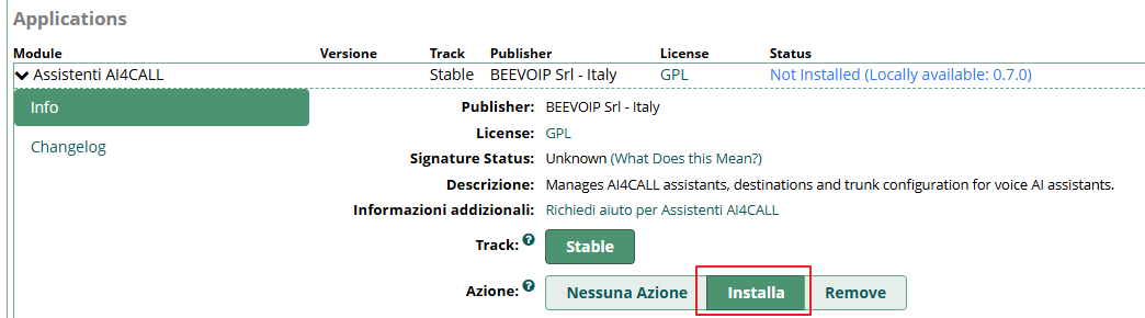 Attivazione AI4CALL