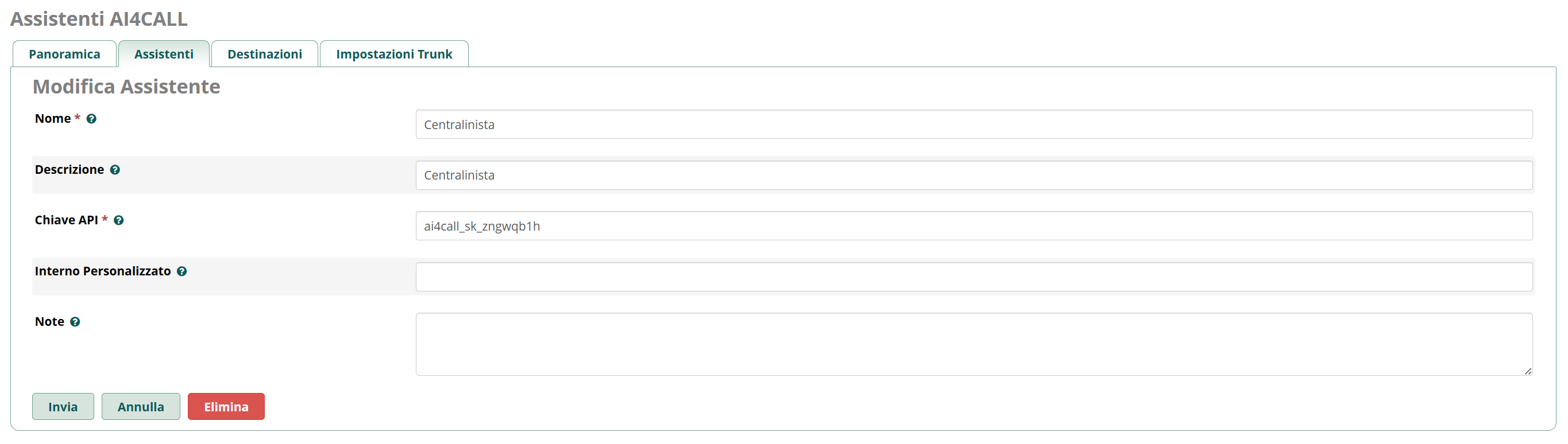 Configurazione Destinazioni
