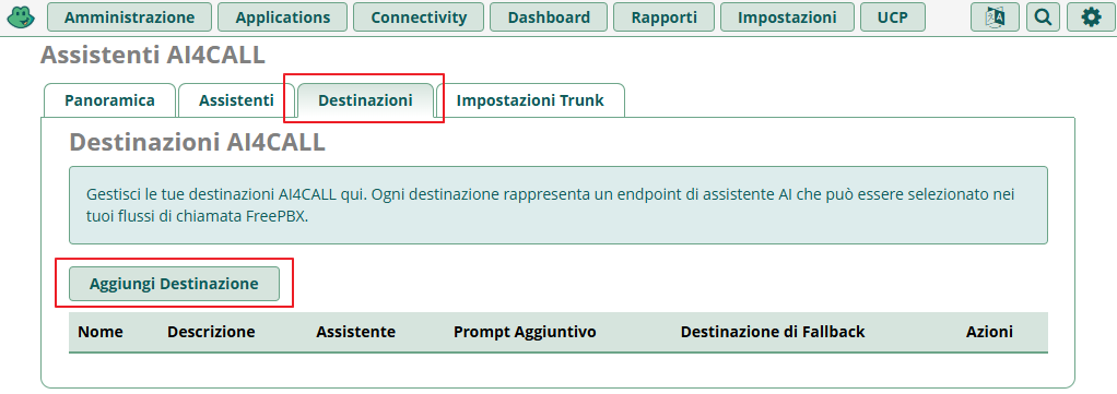 Crea destinazioni AI4CALL