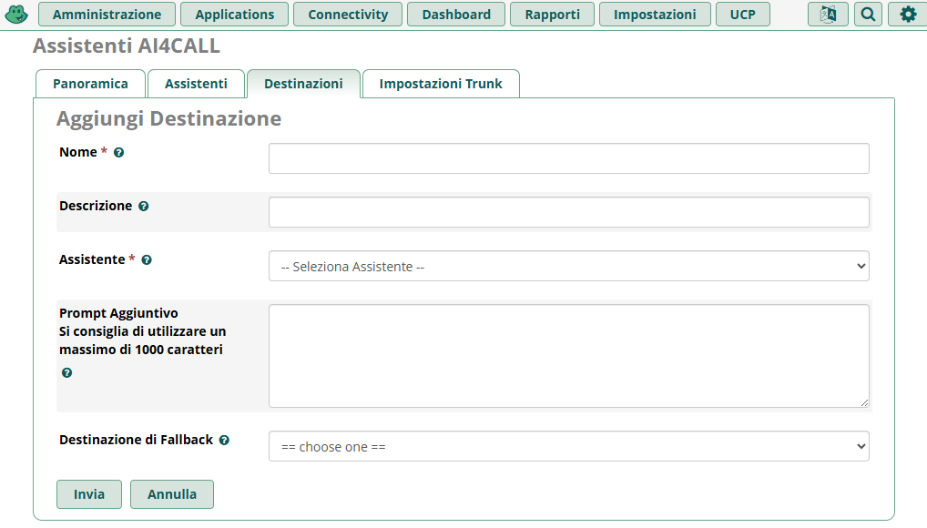 Crea destinazioni AI4CALL
