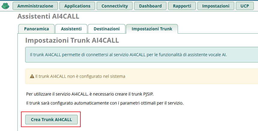 Creazione trunk AI4CALL/FREEPBX