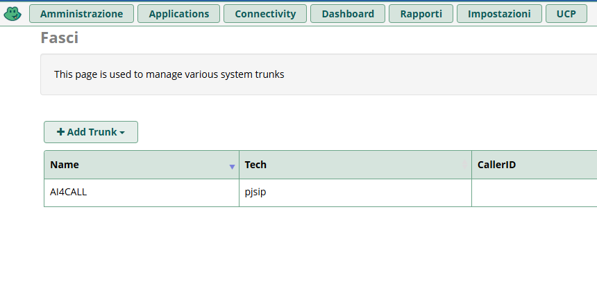 Creazione trunk AI4CALL/FREEPBX